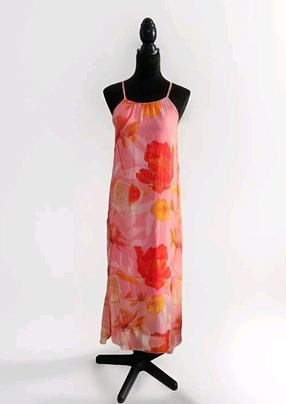Le Ragazze Silk Blend Maxi Dress Blush Red Pink Floral Size S $250 READ!